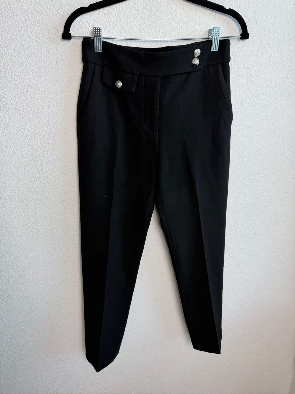 Veronica Beard Renzo Crest Cropped Button Pants Black Sz 2 Business Quiet Luxury - Picture 2 of 7